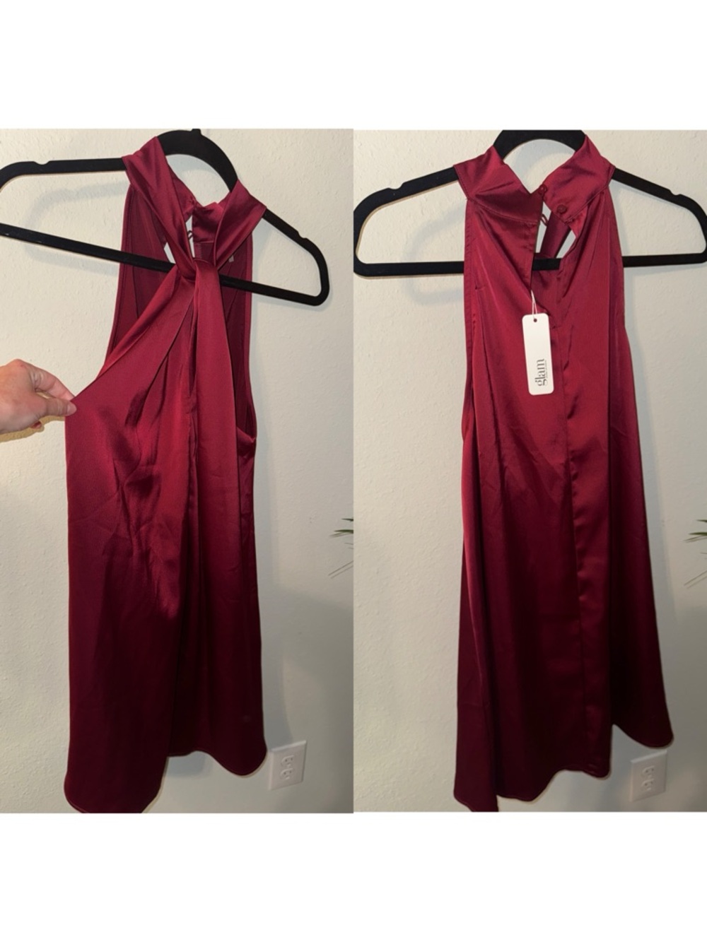 glam Burgundy Satin Halter Dress